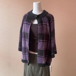 2000s Gorp Purple Plaid Poncho Shawl‎